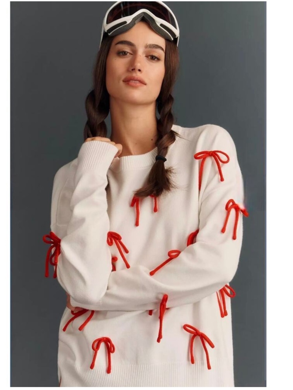 NWT Beach Riot for Anthropologie Festive 3D’s Bow Sweater Size S